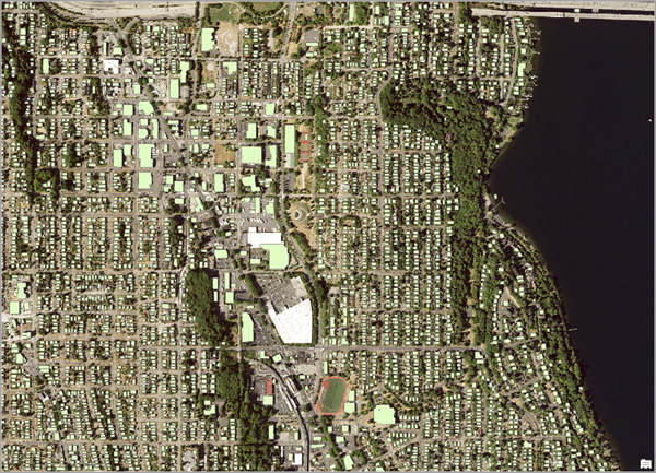地图上的 Seattle_buildings 输出图层